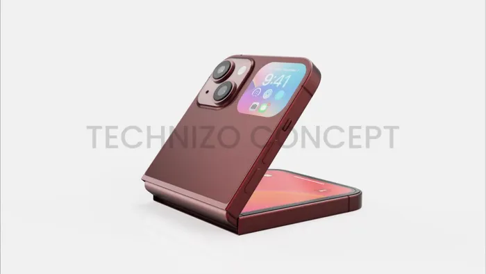 Mặt lưng của máy sẽ là cụm camera tổ ong cùng màn hình cảm ứng mini. Màn hình này được dùng để hiển thị thời gian, ngày tháng và thông báo từ các ứng dụng. (Ảnh: Technizo Concept).