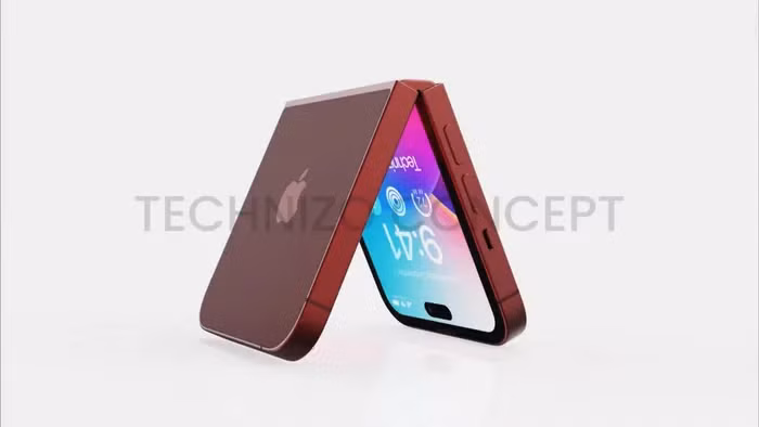 iPhone Flip có thêm bản lề gập ở giữa cùng màn hình phụ ở mặt lưng. (Ảnh: Technizo Concept)