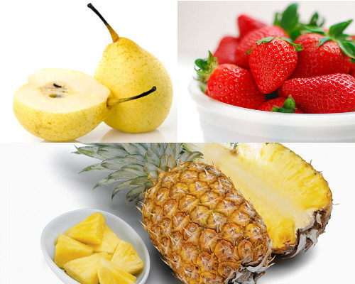 Sinh tố dứa - lê - dâu tây. Kết hợp những loại quả mùa hè này sẽ tạo thành món sinh tố ngon có vị chua ngọt rất dễ chịu. Nguyên liệu gồm có 1/2 khoanh dứa, 2 quả lê nhỏ, 4 quả dâu tây, 50ml nước cam hoặc nước táo hộp. Ảnh: ngaynay