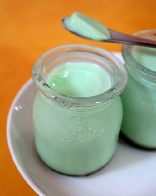 Sữa chua trà xanh có màu xanh nhạt, thơm dịu mùi trà man mát. Đây là một món ăn vừa bổ dưỡng lại giúp giải nhiệt rất tốt cho mùa hè. Ảnh: blogspot