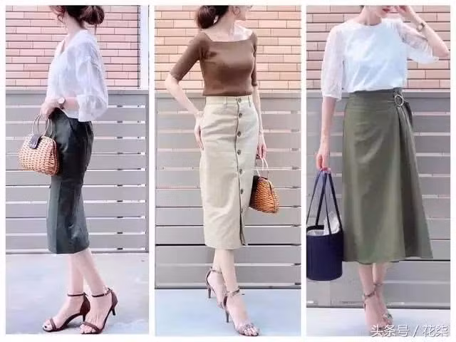 Set đồ phối theo màu trắng và xanh quân đội. Nếu bạn gái không nắm rõ về các quy tắc phối đồ đúng chuẩn thì nên chọn theo set đồ đơn giản song không kém phần thanh lịch. Đó là áo sơ mi trắng kết hợp với chân váy màu xanh quân đội.