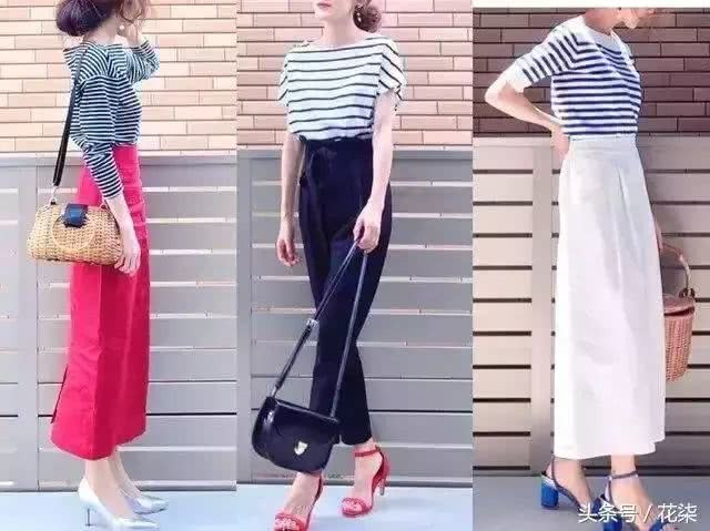 Phối đồ theo hướng kẻ sọc đen trắng và màu đen. Một áo sơ mi có kẻ sọc ngang đen trắng trông khá ăn ý khi mặc cùng một chiếc váy màu đỏ mâm xôi. Quả thực, khi diện set đồ trên, bạn nữ trông nữ tính vô cùng.