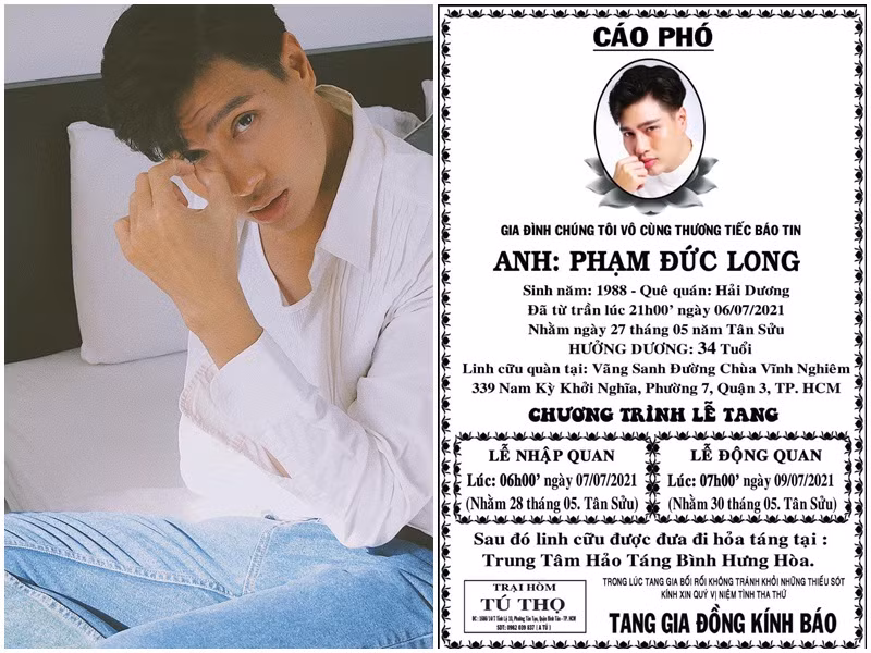 Người mẫu Đức Long qua đời vào tối ngày 6/7. Tang lễ của anh được tổ chức vào sáng ngày 7/7.