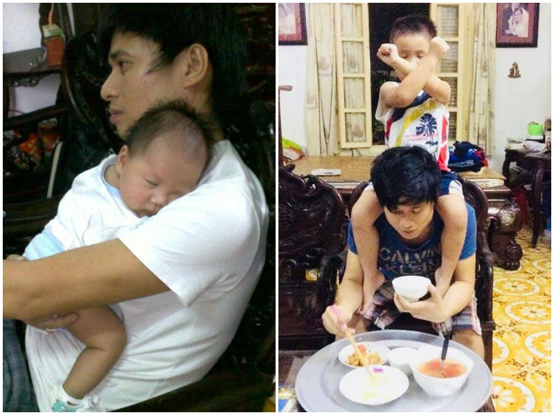 Ngoài ra, Tấn Minh còn giúp vợ chăm sóc và chơi với các con. Có những lần con ốm, Thu Huyền thức cả đêm thì anh cũng không ngủ được, thao thức, lo lắng, ôm ấp, lau mồ hôi, chườm mát cho con.