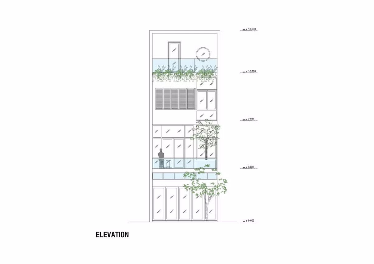 Bản vẽ mặt tiền ngôi nhà.
