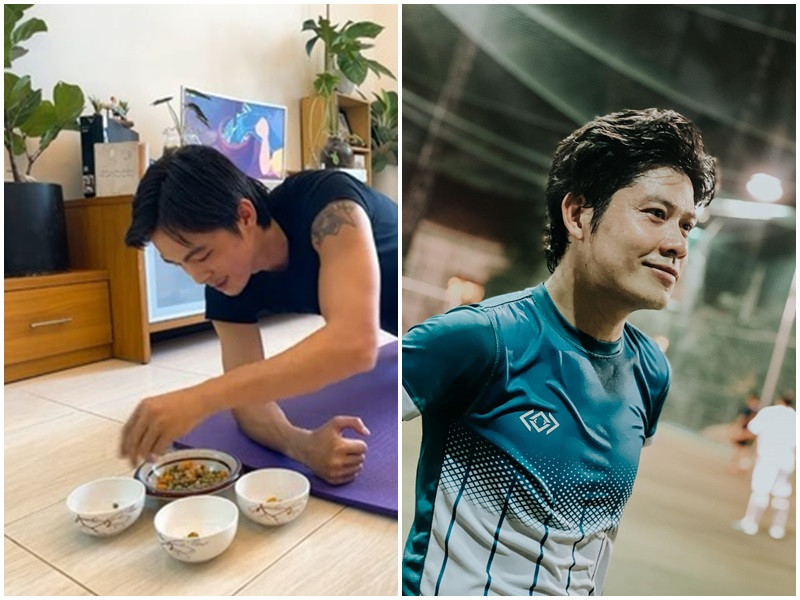 Nhiều sao nam Việt ở nhà mùa dịch vẫn duy trì việc tập luyện. Nhạc sĩ Nguyễn Văn Chung hít đất, gập bụng và tập boxing mỗi sáng. Trong khi đó, diễn viên Lãnh Thanh vừa tập plank vừa nhặt đậu.