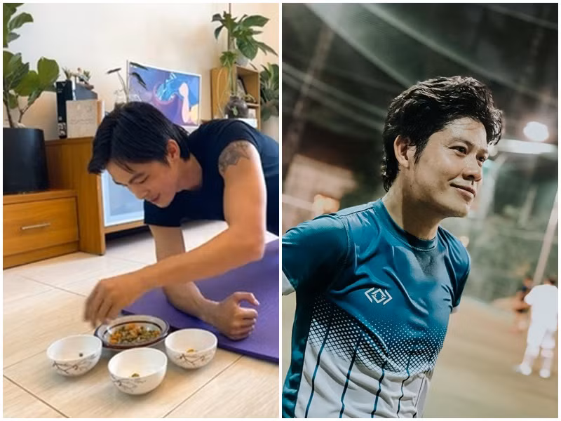 Nhiều sao nam Việt ở nhà mùa dịch vẫn duy trì việc tập luyện. Nhạc sĩ Nguyễn Văn Chung hít đất, gập bụng và tập boxing mỗi sáng. Trong khi đó, diễn viên Lãnh Thanh vừa tập plank vừa nhặt đậu.