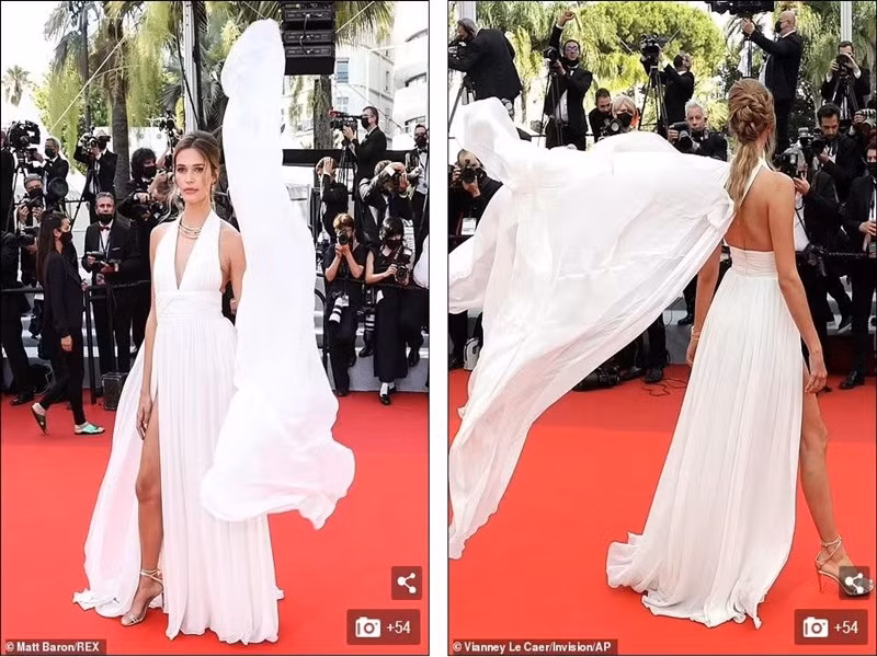 Người mẫu trẻ Noelle Capri được chú ý nhờ lựa chọn chiếc đầm xẻ tà bay bổng.