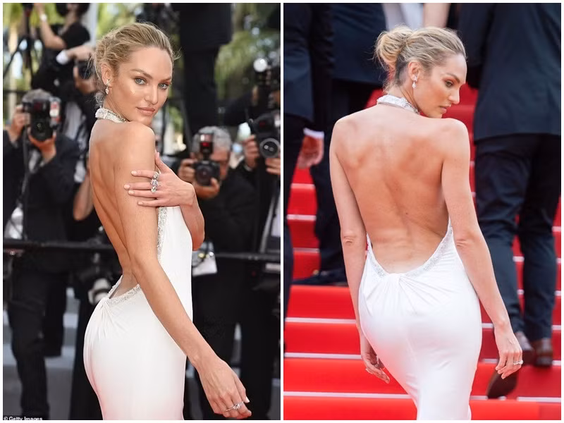 "Thiên thần nội y" khoe lưng trần, vóc dáng săn chắc. Cô lọt top sao mặc đẹp nhất Cannes 2021 ngày thứ 2.