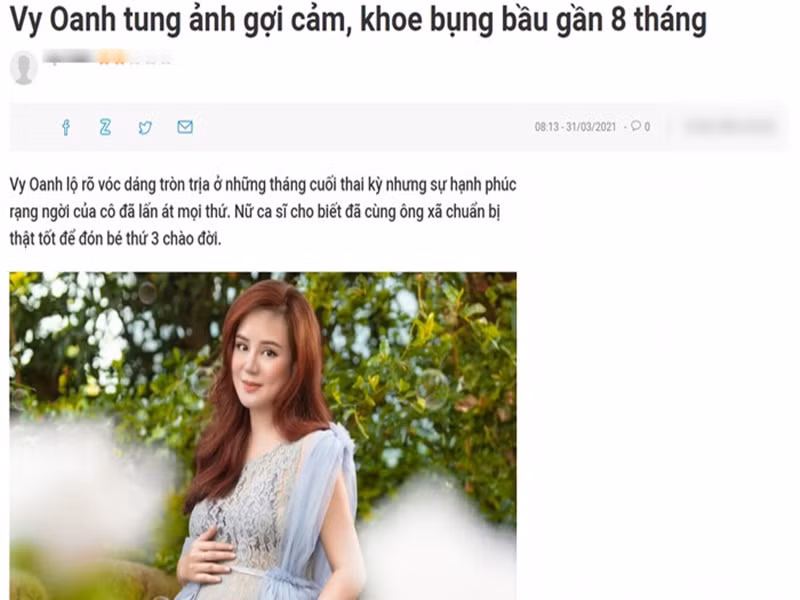 Khoảng cuối tháng 3/2021, giọng ca "Đồng xanh" chia sẻ trên truyền thông cô mang bầu gần 8 tháng. Theo lẽ thường, Vy Oanh sinh con vào khoảng 5/2021. Tuy nhiên, đến tháng 7/2021, nữ ca sĩ mới thông báo con chào đời.