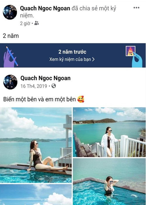 Mối quan hệ giữa Phượng Chanel và Quách Ngọc Ngoan tốt đẹp dù cả hai chia tay. Một trong những bằng chứng là Quách Ngọc Ngoan chia sẻ bài đăng về tình cũ cách đây 2 năm.