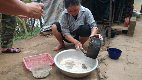 Mồi xi măng gồm cám gạo + bột sắn + cá mương + xi măng.