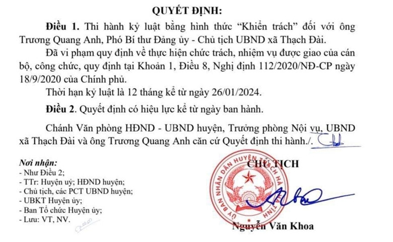 Hà Tĩnh: Kỷ luật Chủ tịch xã do vi phạm trong quản lý đất - Hình 2 Ha Tinh: Ky luat Chu tich xa do vi pham trong quan ly dat-Hinh-2