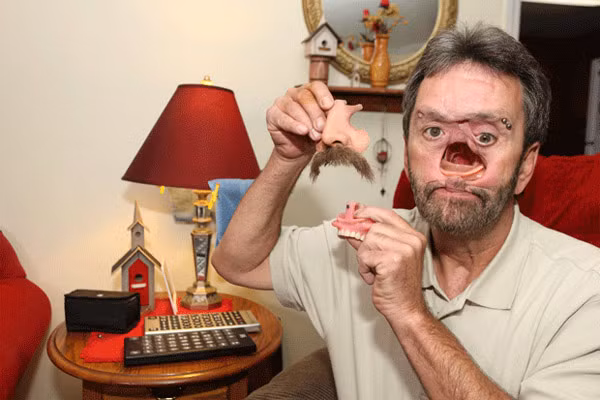 Rất nhiều người khác trên thế giới cũng đã bị hủy hoại dung nhan vì bệnh ung thư mặt. Người đàn ông trong ảnh bị bệnh "ăn" mất mũi. Đây chỉ là một trường hợp tổn thương vừa phải.