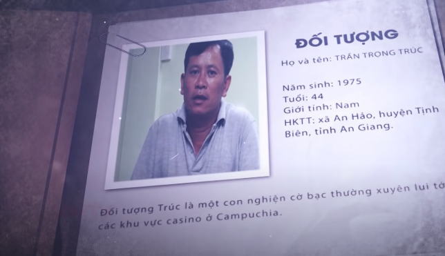 Sau khi xác định được đặc điểm của đối tượng đến cầm chiếc xe máy, đã nhận định được nghi phạm là Trần Trọng Trúc (SN 1975, ngụ xã An Hảo, huyện Tịnh Biên, tỉnh An Giang). Các trinh sát đã xác định được Trúc đang ẩn nấp tại một nhà trọ tại TP Châu Đốc nên tiến hành bắt giữ.