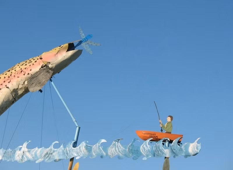 Trong đó, có một chú cá đang đớp một con chuồn chuồn là môi mà người ngư dân thả.