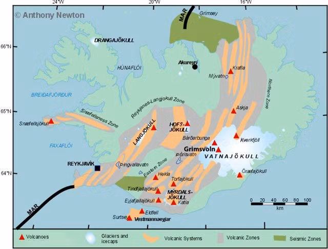 Cơ quan Khảo sát địa chất Hoa Kỳ (USGS) đã xuất bản tấm bản đồ mô tả hơn 1.500 núi lửa, 44.000 trận động đất và 170 hố thiên thạch cũng như các mảng kiến tạo lớn, nhỏ. Khoảng 60 trong số 550 núi lửa đang đã từng hoạt động trong lịch sử của Trái đất phun trào mỗi năm.