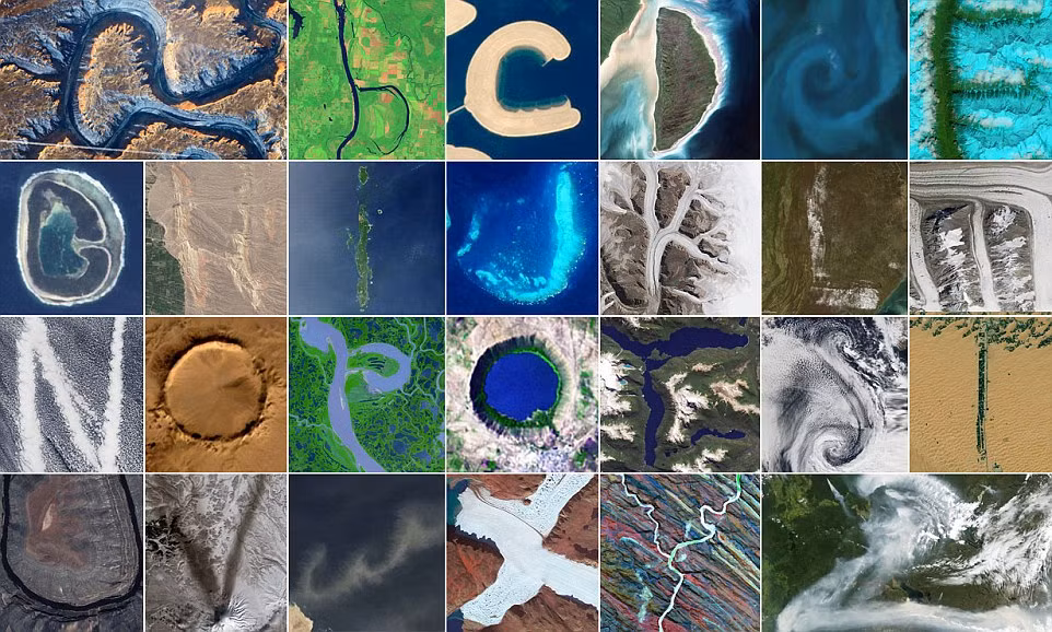 Nhiếp ảnh gia, phi hành gia ông Dr. Seuss mất hai năm thu thập được 26 hình ảnh khác nhau về tạo hình của thiên nhiên rất giống các chữ cái ABC từ ảnh vệ tinh của Cơ quan Hàng không và Vũ trụ Mỹ ( NASA). Những chữ cái ABC khổng lồ được nhìn từ vũ trụ trông vô cùng kỳ diệu, là những đám mây, tảo biển, sinh vật phù du, khói lửa, hiện tượng biến đổi địa chất”… Dr. Seuss cho rằng, tìm kiếm những hình thù chữ O và C thì rất dễ dàng, nhưng tìm được chữ A, B và R là cực kỳ khó khăn và tốn nhiều năm để theo dõi mới chụp được.