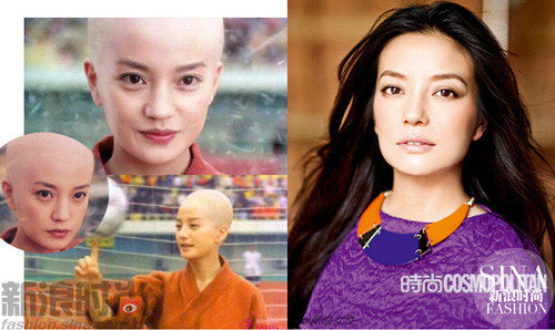 Triệu Vy với kiểu đầu trọc lốc, khá hài hước trong “Đội bóng thiếu lâm” giúp tác phẩm này trở thành một trong những bộ phim ấn tượng để đời.