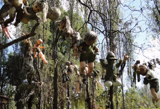 Đảo búp bê, Mexico: Đây là một hòn đảo nhỏ nằm ở Xochimilco, Mexico, nổi tiếng với những con búp bê hỏng được buộc vào các cành và thân cây bởi Julián Santana Barrera. Ông cho biết việc thu thập những con búp bê cũ hỏng và treo chúng lên giúp xua tà ma và xoa dịu linh hồn một cô bé chết đuối dưới kênh. Ông cũng tin rằng vào buổi tối những con búp bê sẽ sống dậy và đi quanh đảo. Điều kỳ lạ hơn nữa là ông chết đuối ở đúng chỗ đã tìm thấy xác bé gái. Du khách có thể ra đảo bằng thuyền, nhưng nhiều người không đủ can đảm để tới đây.