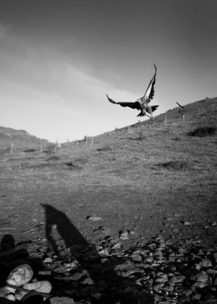 Rạng đông, tử thi được bò Tây Tạng đưa lên nơi an táng – thường là vị trí cao và xa khu dân cư. Các nhà sư đi phía trước tụng kinh, người thân đi theo sau và đập trống cầm tay. Đây là lần cuối cùng họ được gần gũi với người quá cố trước khi những con kền kền “an táng” họ.