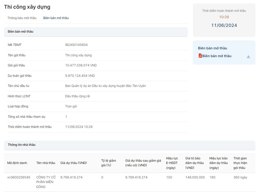 Bình Dương: Một mình Cty Miền Đông dự gói thầu hơn 9,8 tỷ Binh Duong: Mot minh Cty Mien Dong du goi thau hon 9,8 ty