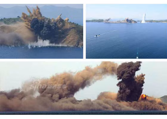 Mục tiêu là một hòn đảo nhỏ bị băm nát chỉ sau một lượt bắn. Nguồn ảnh: Sina