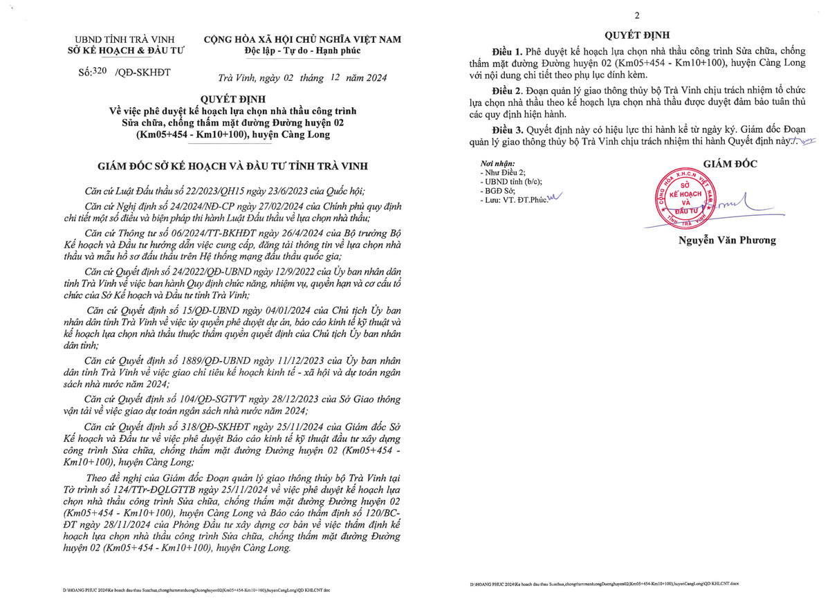 Tra Vinh: 4 nha thau canh tranh goi sua chua chong tham mat duong hon 3 ty