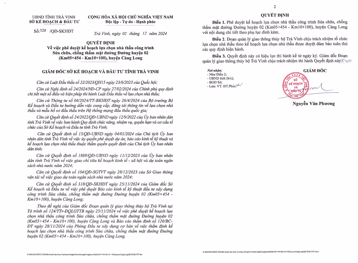 Tra Vinh: 4 nha thau canh tranh goi sua chua chong tham mat duong hon 3 ty