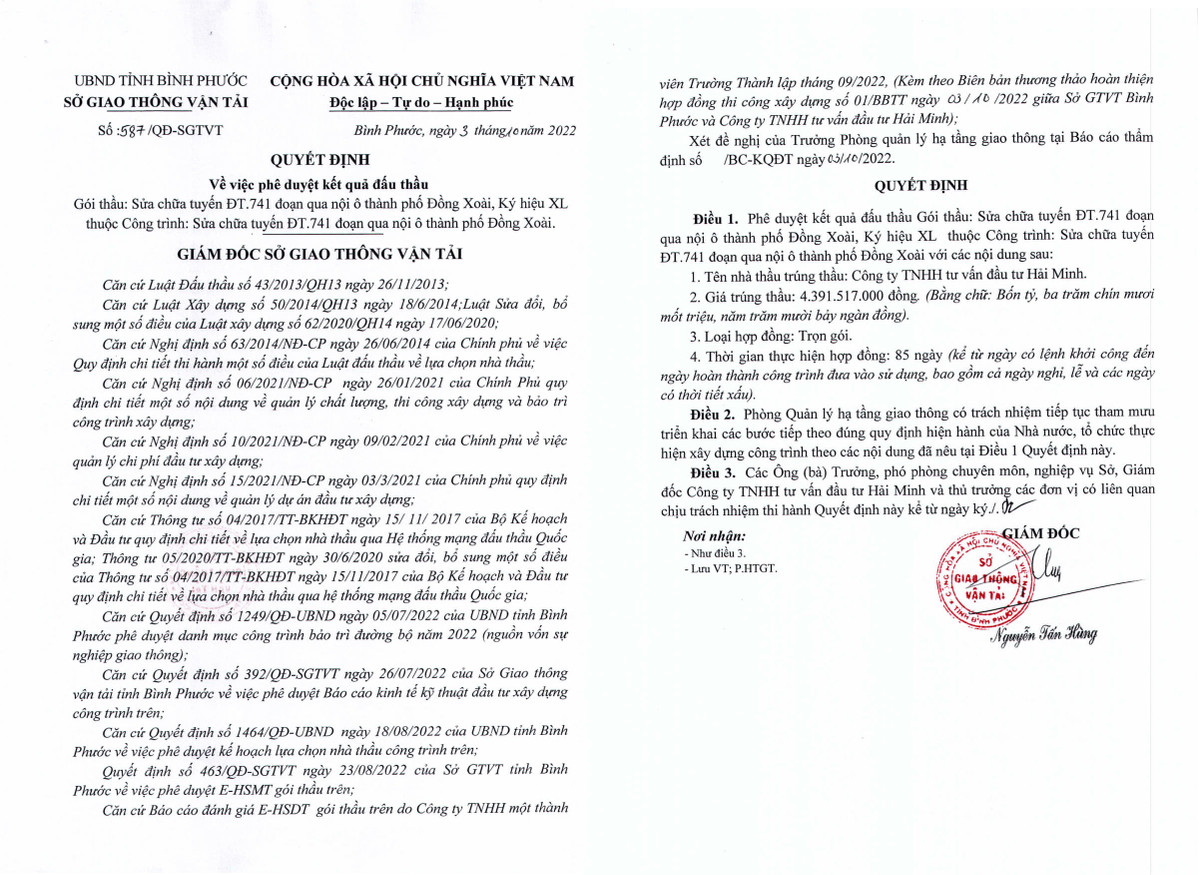 Bình Phước: Liên danh Hải Minh – Hưng Phát thắng gói thầu gần 10 tỷ - Hình 2 Binh Phuoc: Lien danh Hai Minh – Hung Phat thang goi thau gan 10 ty-Hinh-2