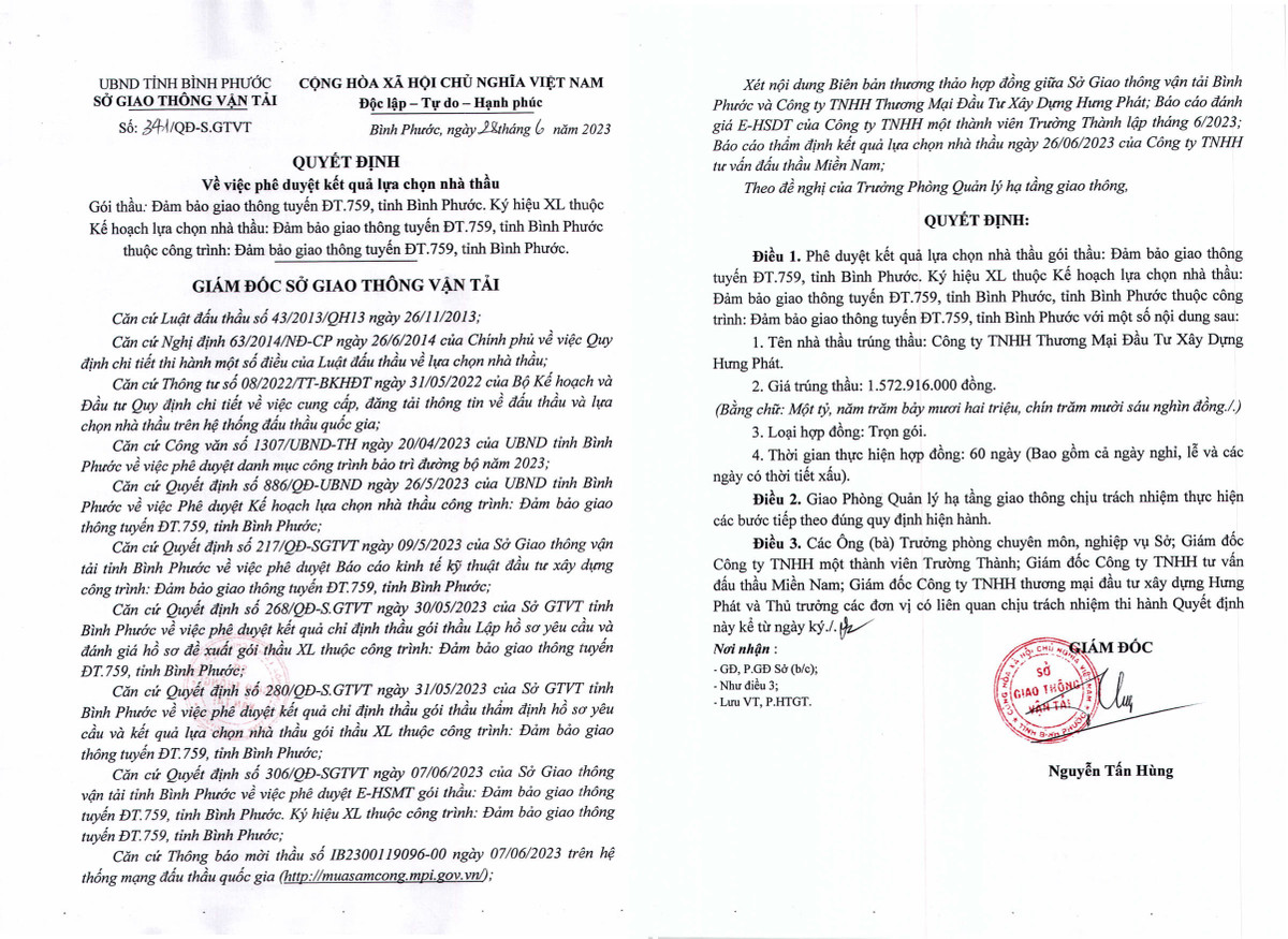 Bình Phước: Liên danh Hải Minh – Hưng Phát thắng gói thầu gần 10 tỷ - Hình 3 Binh Phuoc: Lien danh Hai Minh – Hung Phat thang goi thau gan 10 ty-Hinh-3