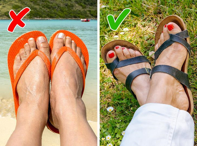 Vật liệu độc hại: Dép xỏ ngón thường được làm bằng mủ cao su, chất liệu gây dị ứng ở nhiều người. Ngoài ra, chúng cũng có thể chứa BPA (bisphenol A), hợp chất được chứng minh là gây ra một số loại ung thư. Trong trường hợp này, tốt hơn là chọn loại dép được làm bằng vải, da hoặc cói.