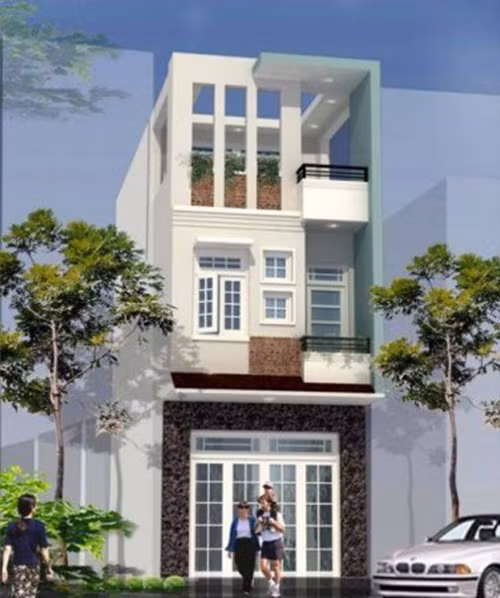 Gạch ốp mặt tiền làm tăng vẻ đẹp sang trọng cho ngôi nhà. Ảnh: Kientrucsuvietnam.