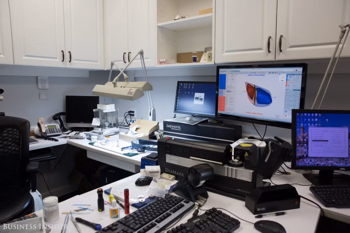 Chúng được đưa vào máy quét để tạo ra một phiên bản 3D. Sau đó, những viên kim cương được phân tích kỹ để định hình mặt cắt.