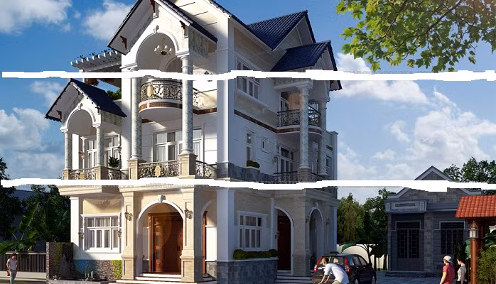 Biệt thự mái thái sở hữu mặt tiền đẹp thoáng mát với nhiều nét hiện đại mới mẻ. Ảnh: Kienanvinh.