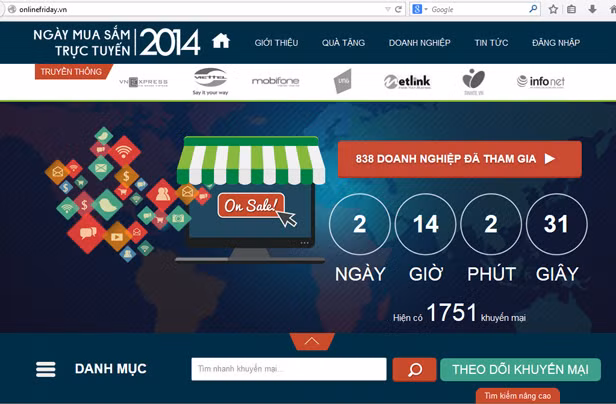 Ngày mua sắm trực tuyến 2014, tổng giá trị hàng hóa giao dịch của các doanh nghiệp tham gia đạt khoảng 154 tỷ đồng, tăng 2,5 lần so với ngày trung bình trong năm. Số đơn hàng ước tính 160.055 đơn, tăng hơn 3 lần so với mức bình quân. Ảnh: Onlinefriday.