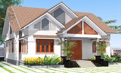 Kiểu mái thái giật cấp không chỉ tăng thêm giá trị thẩm mỹ cho ngôi nhà mà còn là giải pháp chống thấm và chống nóng hiệu quả. Ảnh: 10nhadep.