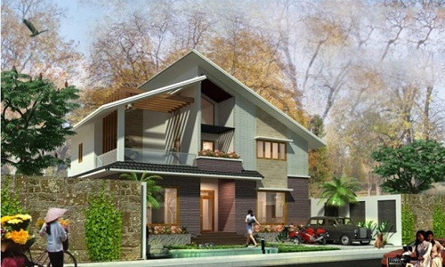 Nhà 2 tầng có mặt tiền mở rộng, thông thoáng, được tô điểm bởi hệ thống sân vườn, tường rào. Ảnh: Kientrucvietas.