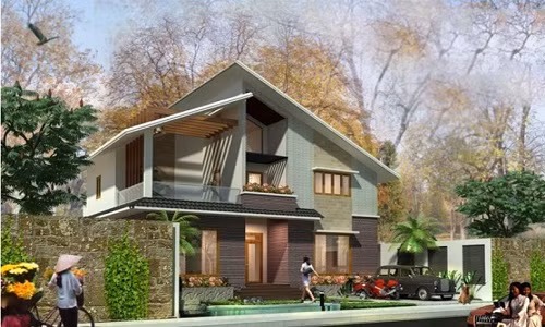 Nhà 2 tầng có mặt tiền mở rộng, thông thoáng, được tô điểm bởi hệ thống sân vườn, tường rào. Ảnh: Kientrucvietas.