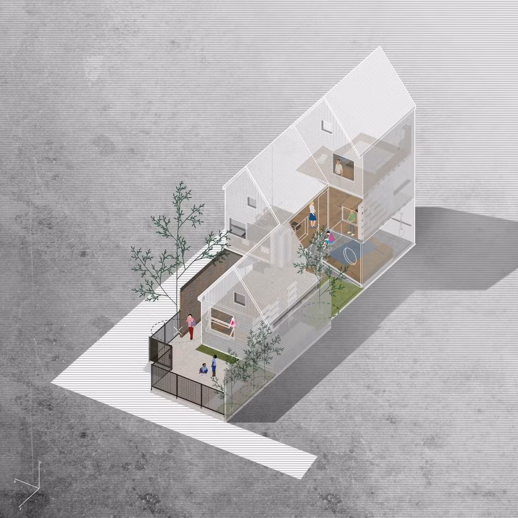 Không gian sinh hoạt riêng tư giống như những căn nhà riêng biệt, nối kết với nhau thông qua những góc sân, con hẻm. Khi đó, mỗi “phòng” trở thành “nhà”. Nguồn ảnh: TA'D.ATELIER/Handhome.