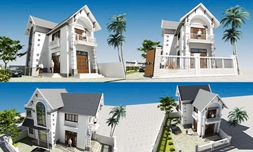 Với diện tích khoảng 80m2, nhà 2 tầng chữ L thiết kế mái thái giúp thoát nước mưa nhanh, cách nhiệt tốt. Ảnh: Ytuongnhadep.