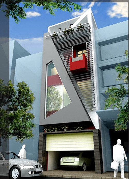 Thiết kế mặt tiền giúp ngôi nhà nổi bật giữa phố. Ảnh: Nhabazan.