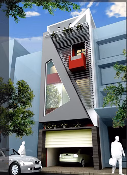 Thiết kế mặt tiền giúp ngôi nhà nổi bật giữa phố. Ảnh: Nhabazan.