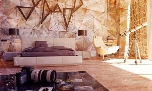 Căn phòng ngập sắc thu vàng từ họa tiết kim cương. Ảnh: Wismahome.