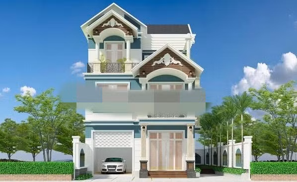 Tầng 2 và 3 của ngôi nhà có ban công đặt ở hai vị trí khác nhau tạo sự khác lạ. Ảnh: Thietkethicongnhadep.