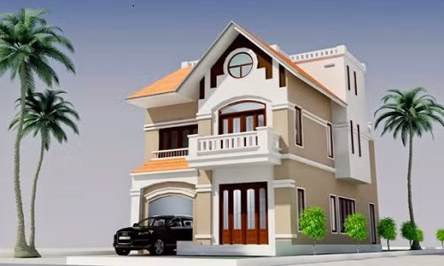 Căn nhà phố 1 trệt 1 lầu thiết kế ấn tượng với ban công hình cong bắt mắt. Ảnh: Nhadepthe.