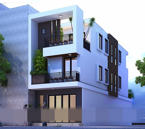 Nhà phố 3 tầng sử dụng hình khối độc đáo, nhẹ nhàng. Ảnh: Housevn.