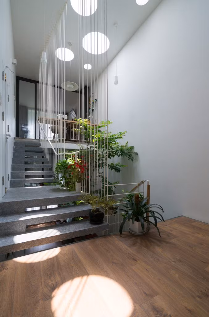 Bóng nắng lung linh giữa sàn nhà.