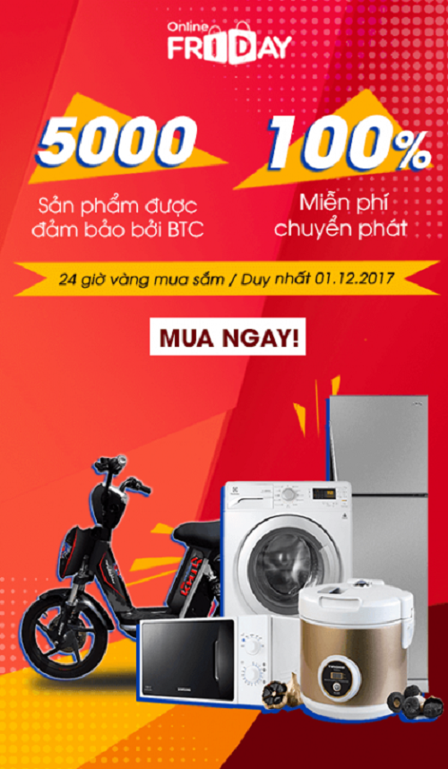 Một số sản phẩm giảm xuống mức giá 0 đồng như xe đạp điện (giá gốc 10,8-11,8 triệu đồng), nồi áp suất (1,28 triệu đồng), bàn là hơi (400.000 đồng)... Ảnh: OnlineFriday.