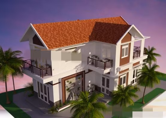 Nhà mái thái lợp ngói đỏ cùng cây xanh mát mẻ bên ngoài tạo cho người nhìn thấy một không gian sống có tính chất thẩm mỹ cao. Ảnh: Kientaoviet.